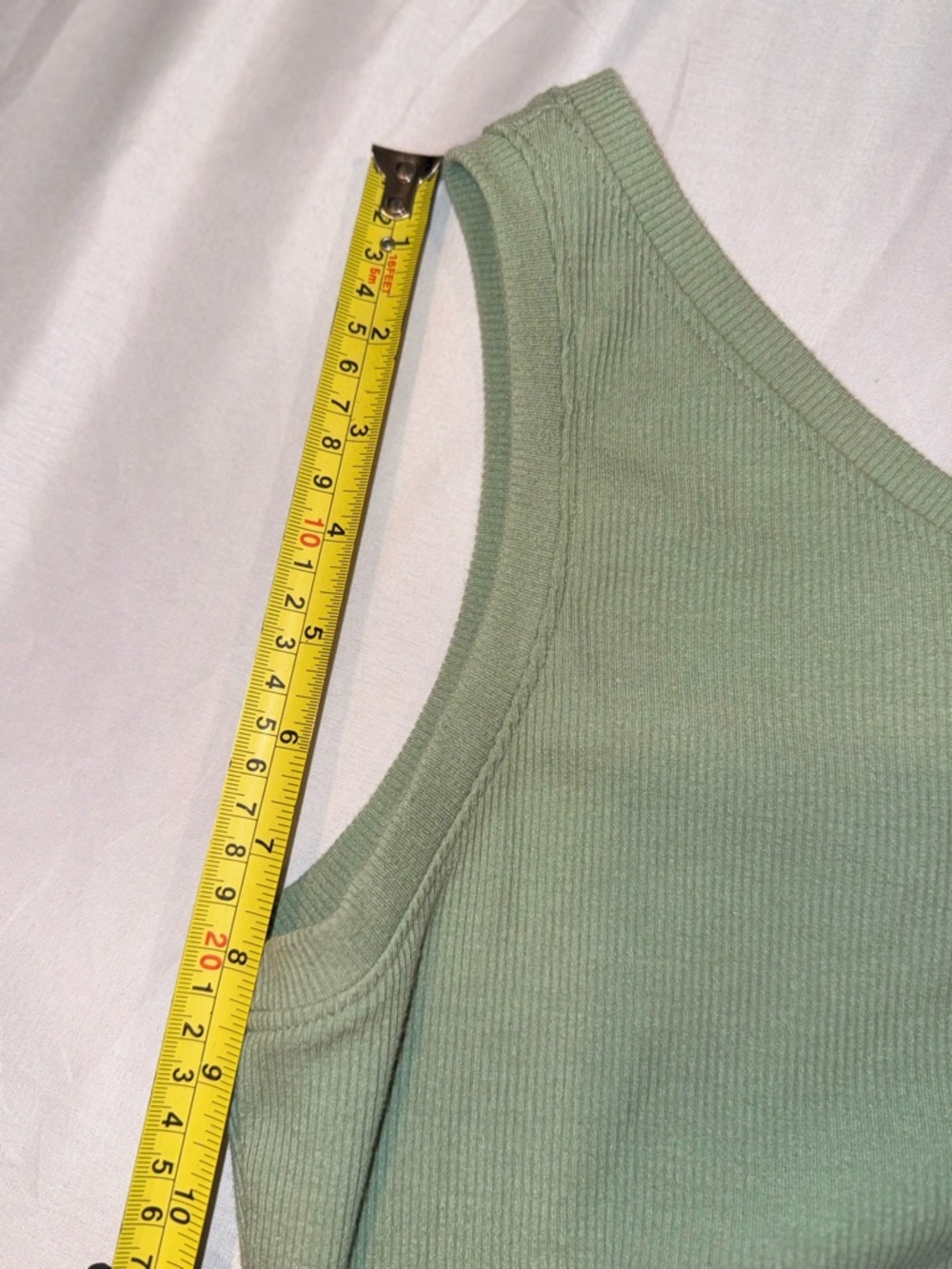 Lulu's One-Shoulder Sage Green Ribbed Tank Ruched Short Dress Size Large - Picture 9 of 16